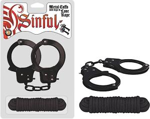 SINFUL METAL CUFFS W/LOVE ROPE BLACK