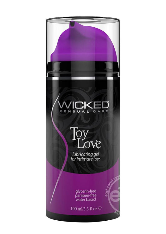 Wicked Toy Love Gel for Intimate Toys 3.3oz, a thick, cushioning water-based gel designed specifically for toy use, providing safe, luxurious glide, paraben-free.