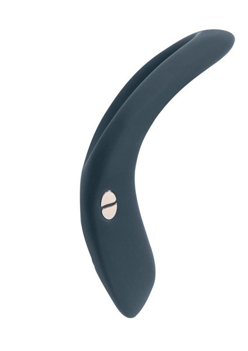 We-Vibe Verge, a sleek and ergonomic vibrating penis ring in charcoal, designed for enhanced pleasure and stamina, with app-controlled settings.