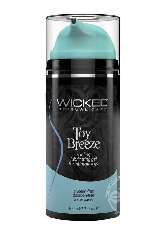 Wicked Toy Breeze Cooling Water Based Gel Lubricant 3.3oz, designed for toy use with a cooling sensation, thick gel formula, paraben-free, enhancing pleasure safely.