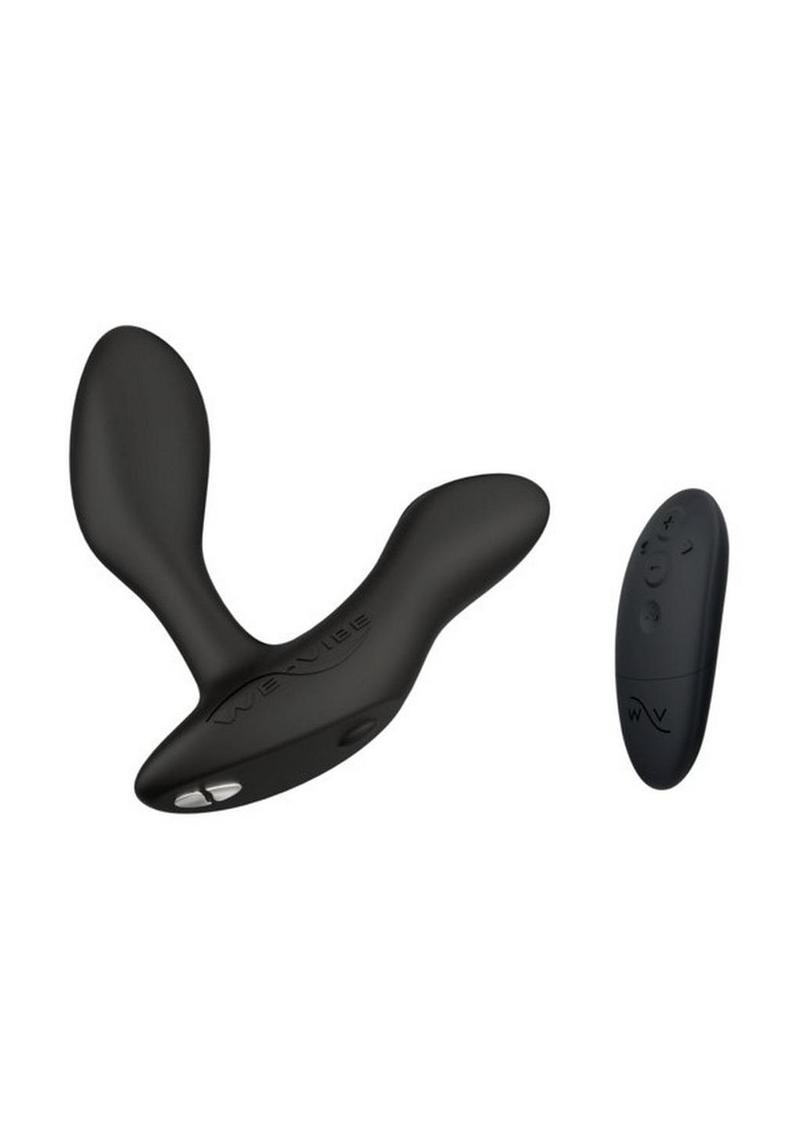 We-Vibe Vector+ in Charcoal Black, a premium silicone prostate massager with adjustable and flexible design, offering powerful vibrations and remote control for tailored pleasure.