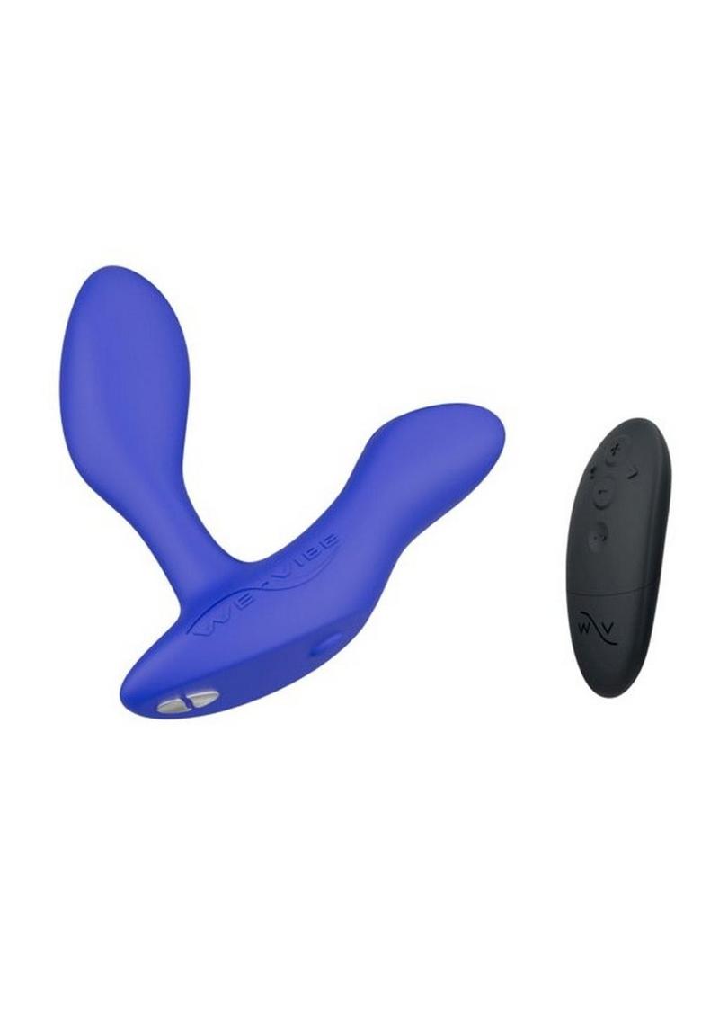We-Vibe Vector+ in Royal Blue, a premium silicone prostate massager with adjustable and flexible design, offering powerful vibrations and remote control for tailored pleasure.