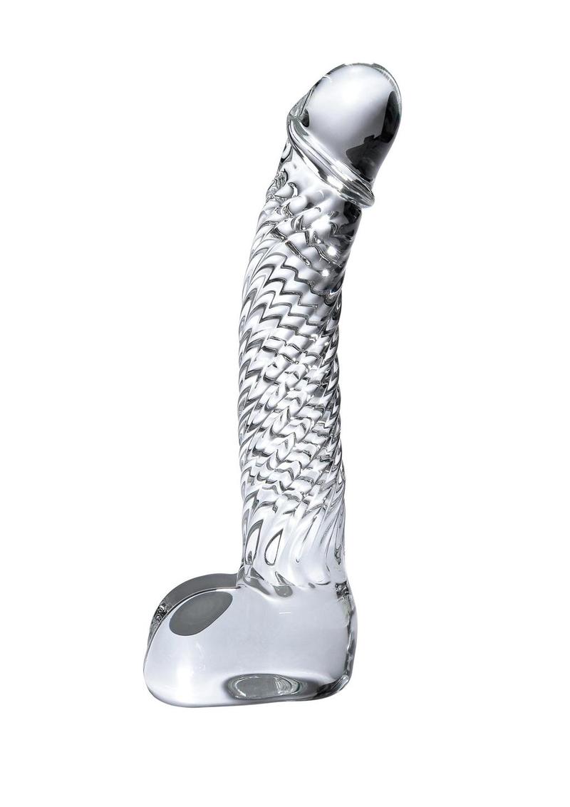 Icicles No 61 Textured Glass Dildo With Balls Clear 5 Inch