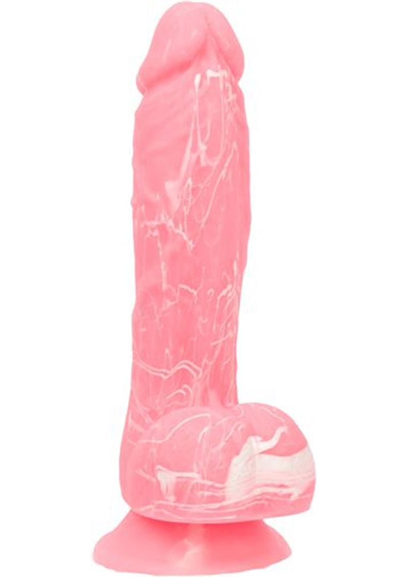 Addiction Toy Collection Brandon Silicone Glow-In-The-Dark Dildo With Balls 7.5in - Pink