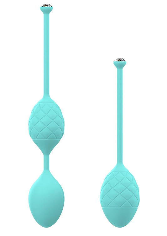 Pillow Talk Luxurious Pleasure Balls Silicone Textured Weighted Kegel BallsWith Swarovski Crystal Teal 7.99 Inch