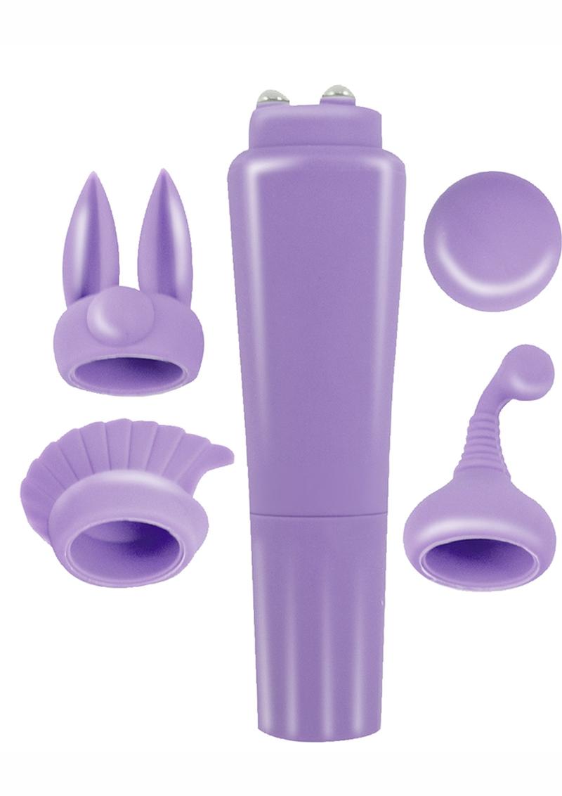 Intense Clit Teaser Kit Mini Vibrator with Silicone Attachments - Purple