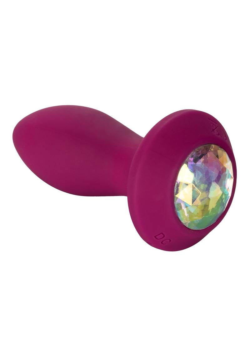 Power Gem Vibrating Petite Crystal Probe Silicone Rechargeable Butt Plug - Purple