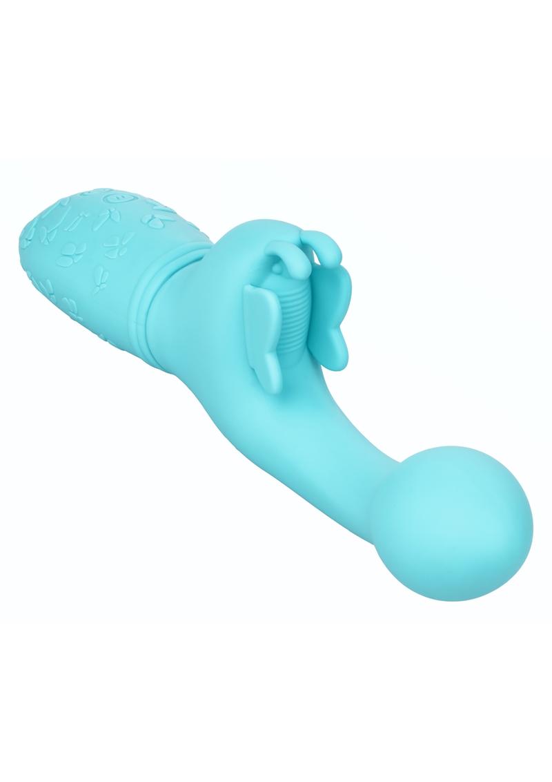 Rechargeable Butterfly Kiss USB Rechargeable Silicone Vibrator With Clitoral Stimulator Waterproof Blue 7.5 Inches