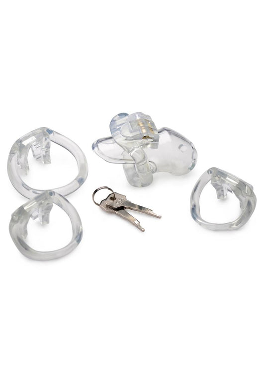 Master Series Clear Captor Chastity Cage with Keys - Small - Clear