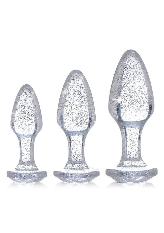 Booty Sparks Glitter Gem Anal Plug Set 3pc - S/M/L - Silver